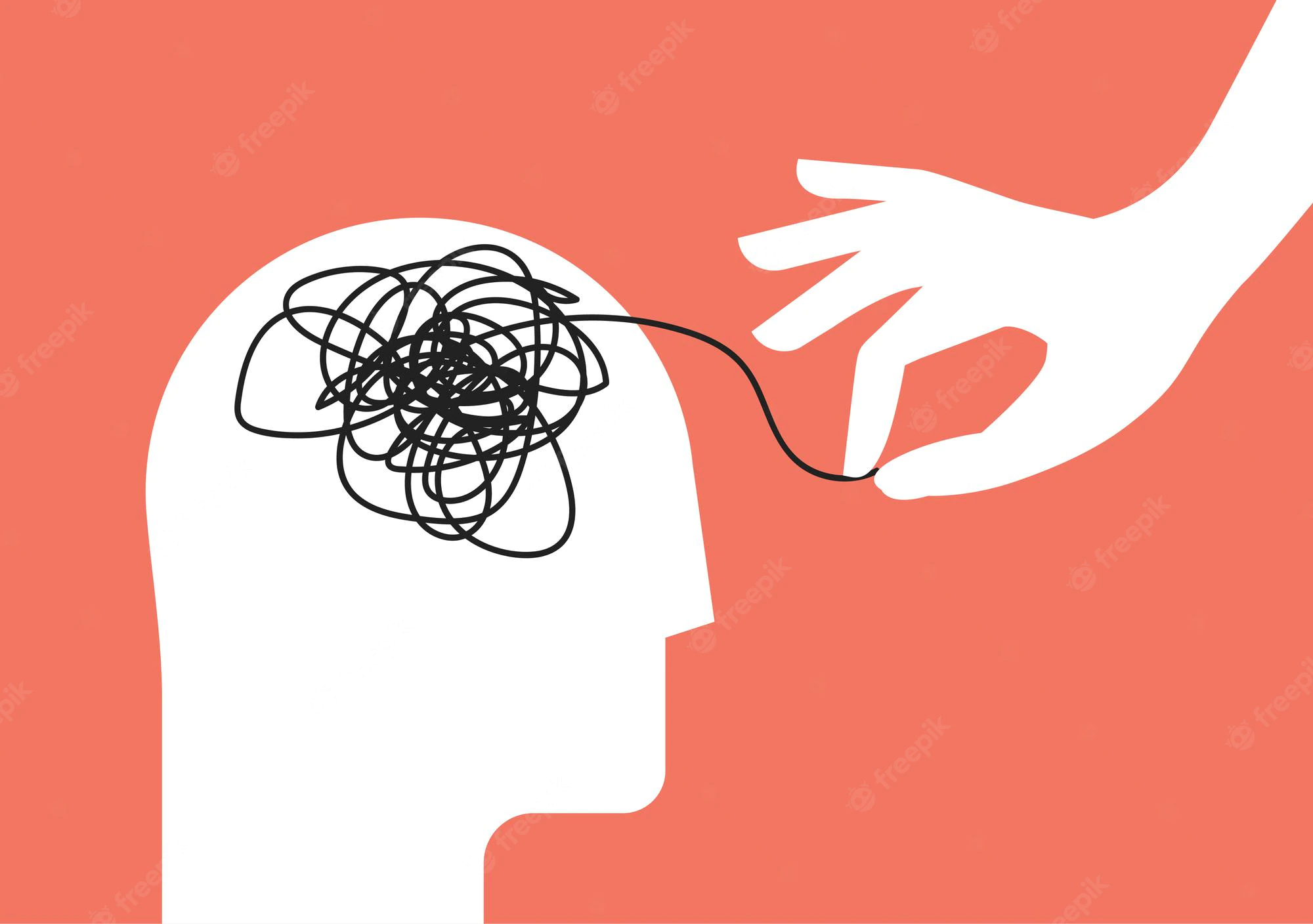 psychologic therapy session concept with human head silhouette helping hand unravels tangle messy thoughts with mental disorder anxiety confusion mind stress 148087 413