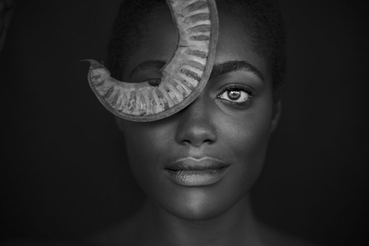 Fine art fashion portrait of beautiful black african race model